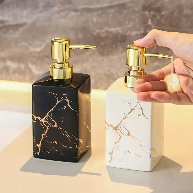Marmorerad Keramik Tvål- och Schampo Dispenser - Modern Design