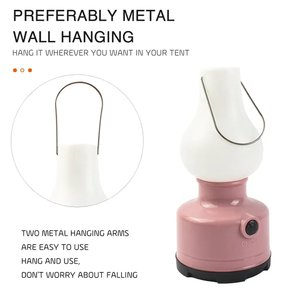 Carvallo CampLight | Bärbar utomhuslampa | 2 ljuslägen & vattentålig | För tält, vandring & trädgård – Grön/Rosa