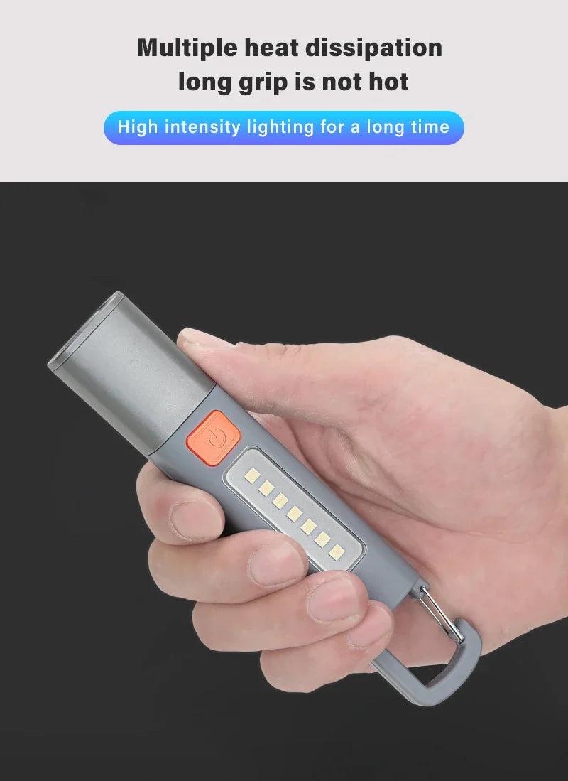 Carvallo LED ficklampa | USB-C uppladdningsbar | Superljus med COB-läge & krok | Zoombar & vattentät