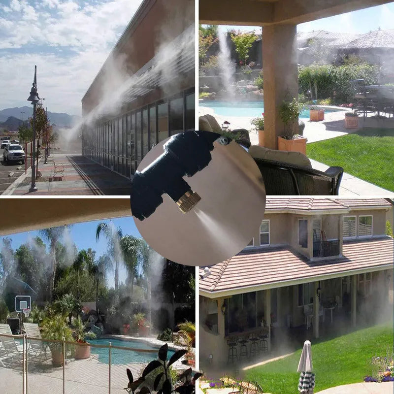 Sprinklersystem – Vattenslang med sprutmunstycken för svalkande uppfriskning i trädgården