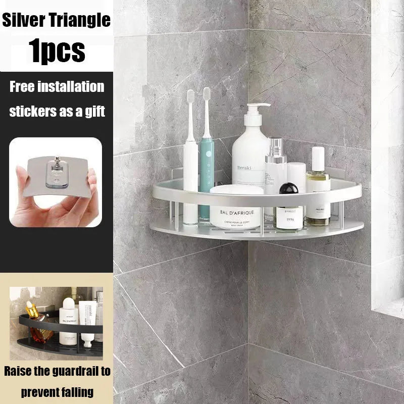 Carvallo Pro | Hörnduschhylla utan borrning | Aluminium | Rostfritt & Hållbart | Badrregal i Svart, Vitt, Silver eller Svart-Guld