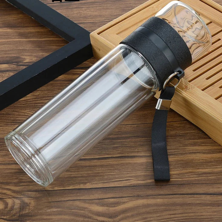 Royelux Glass Tea Infuser Bottle – 450ml Dubbelväggad Tumbler för Löst Te &amp; K herbalte