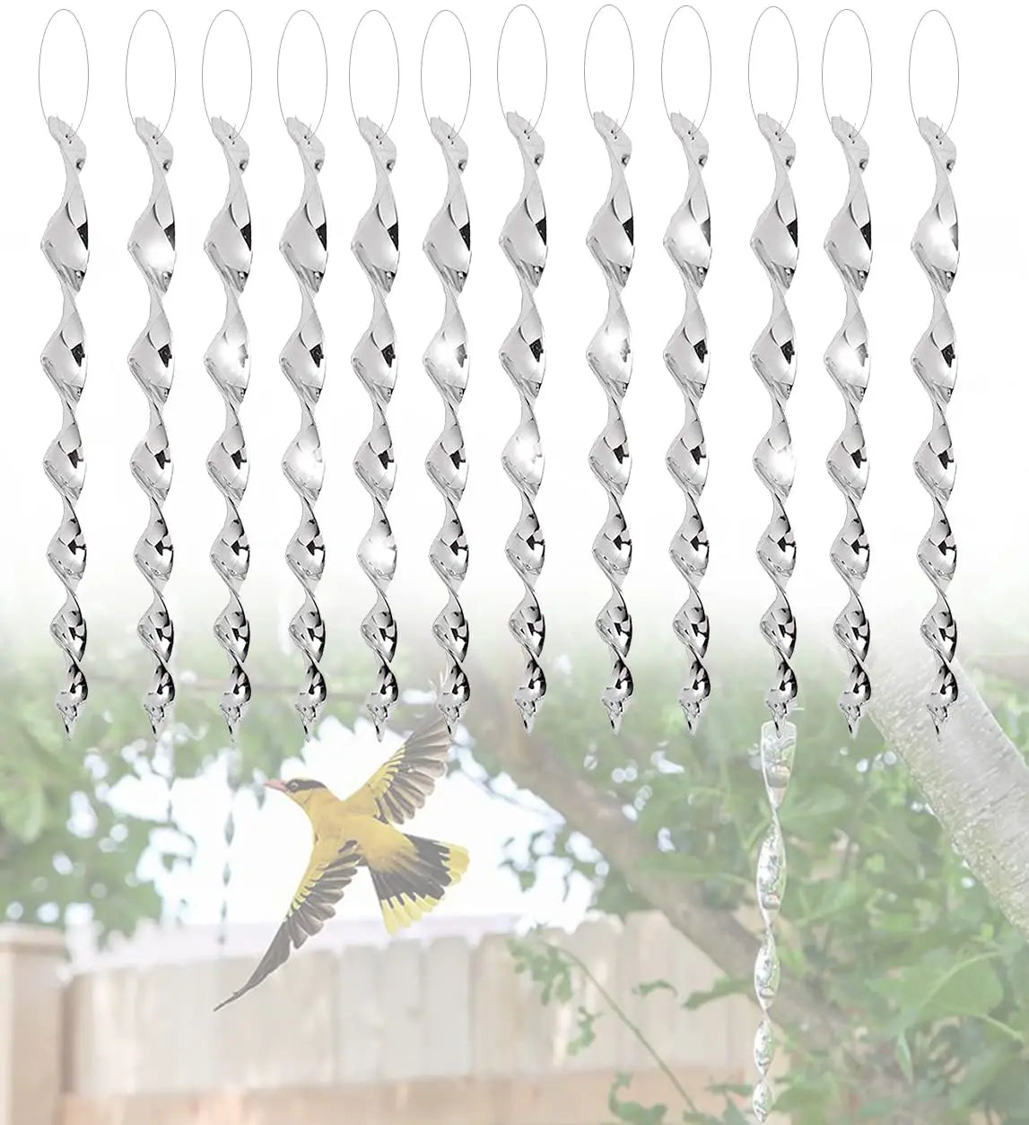 Carvallo-Drehstäbe BirdGuard Reflect 12-pack | 30 cm | Reflekterande trädgårdsdekoration | Skrämmer bort fåglar & skyddar frukt, grönsaker & rabatter