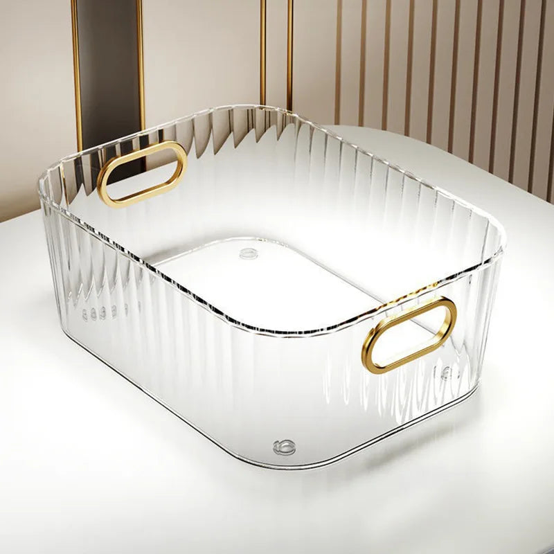 Carvallo förvaringslåda | Transparent med diamantstruktur | Guldhandtag & Öppen design | 25x15x10 cm