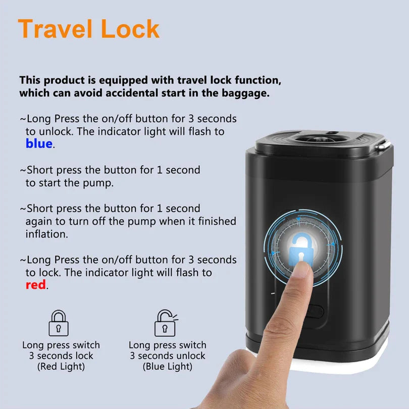 Carvallo Mini Luftpump | Ultra Kompakt & USB-C Uppladdningsbar | 5 Munstycken | 200L/min Effekt