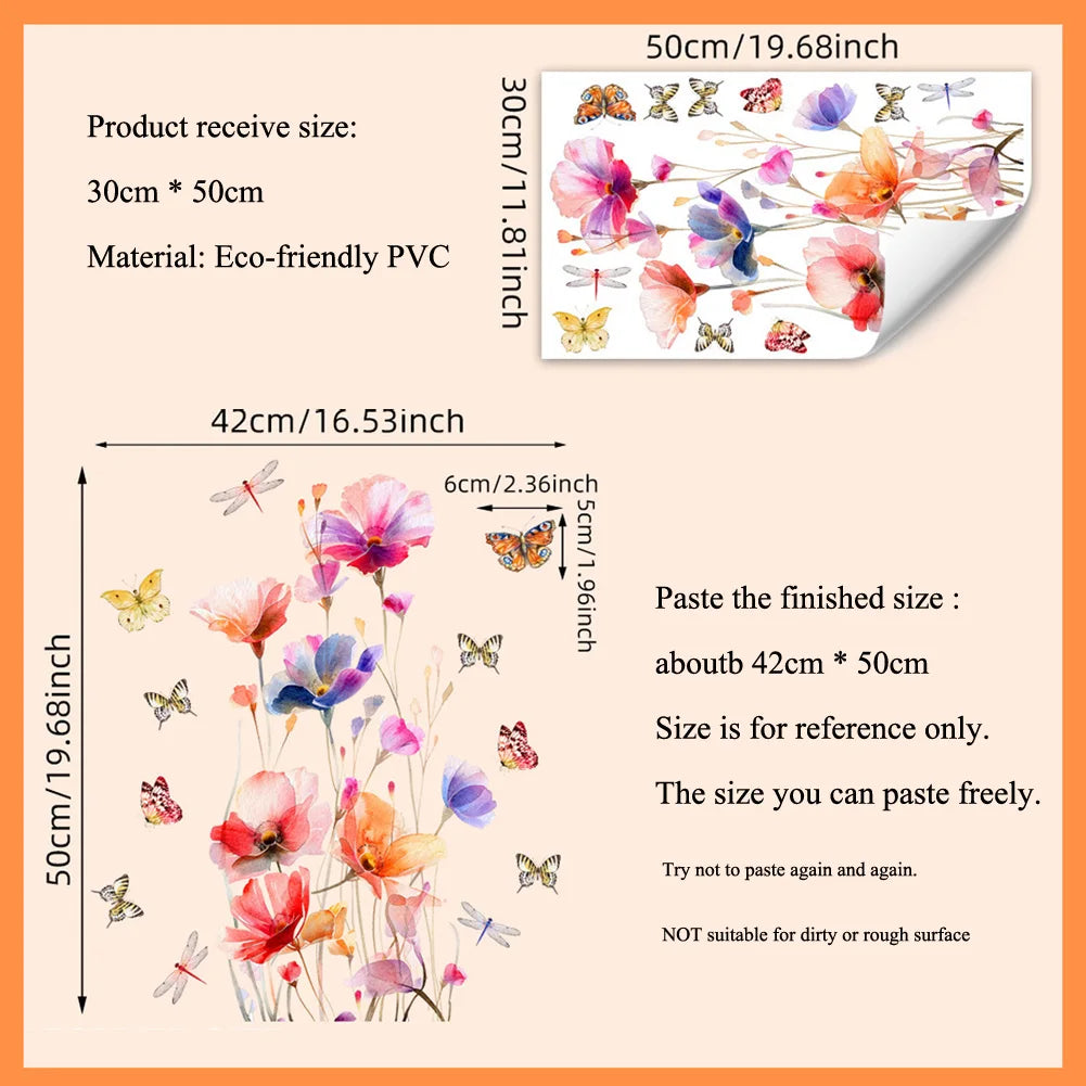 Carvallo ButterflyBloom wall sticker watercolor flowers & butterflies | self-adhesive & removable | for living room & bathroom
