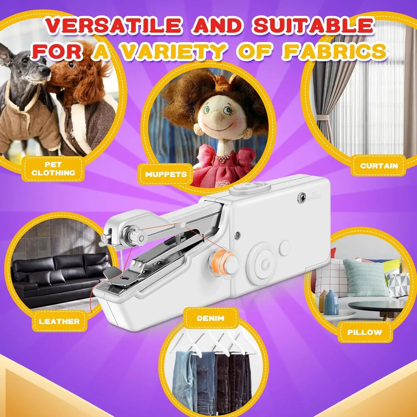 Carvallo Mini Symaskin | Bärbar & Praktisk | För DIY & Reparationer på språng | Vit/Rosa/Svart