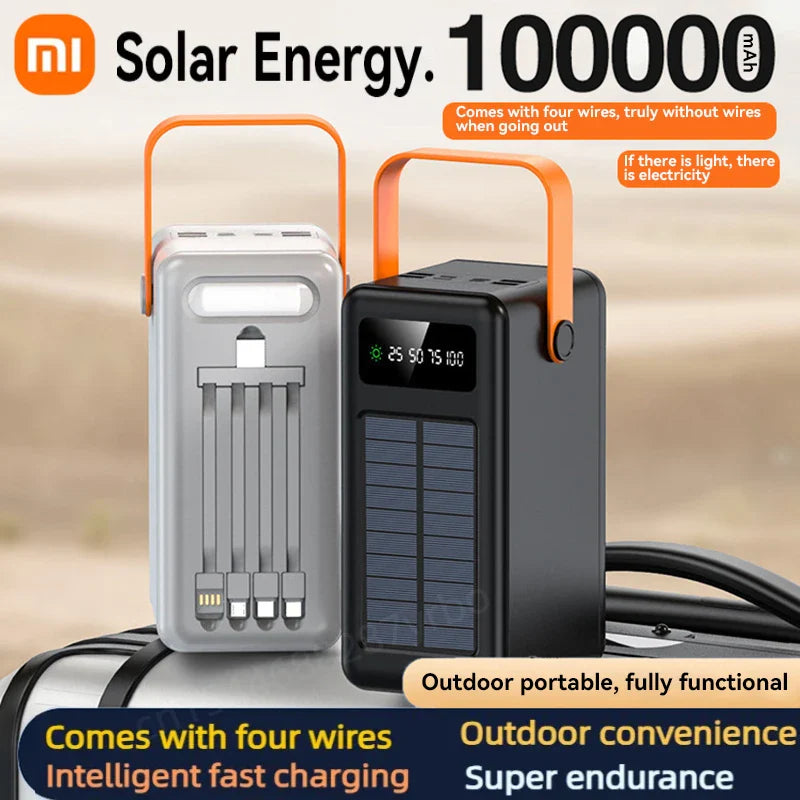 Carvallo Xiaomi Solarbatteri 100 000 mAh Powerbank med integrerad LED-ficklampa – Snabb laddning & Ute-elförsörjning