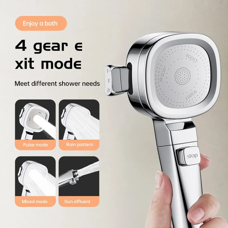 Carvallo AquaJet Flow | 3 stråltyper | Vattensparande & tryckförstärkande | Handdusch i silver