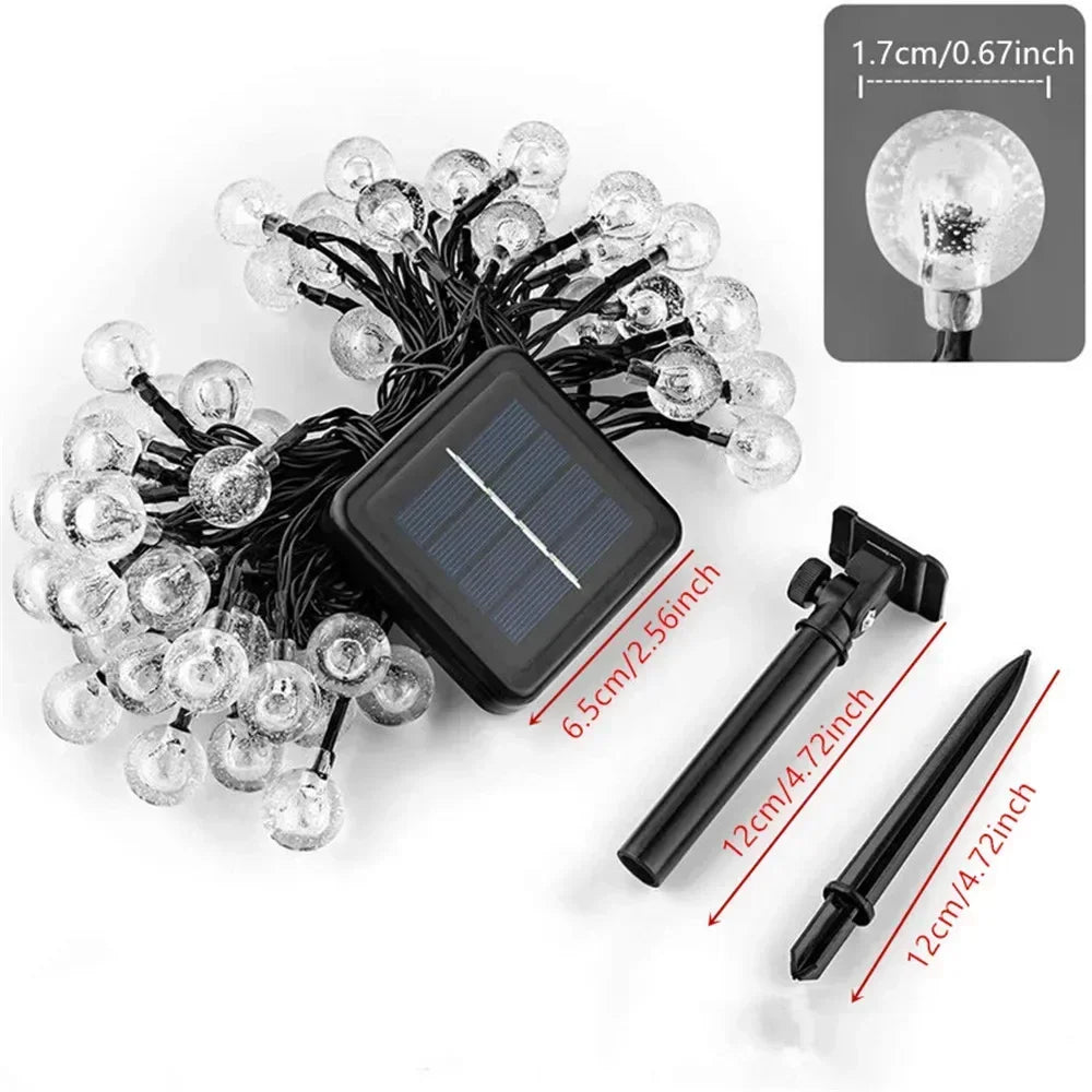 Carvallo Solar Ljusserie med kristallkulor | 20/50/100 LEDs | 8 lägen | Vattentålig & utomhusvänlig