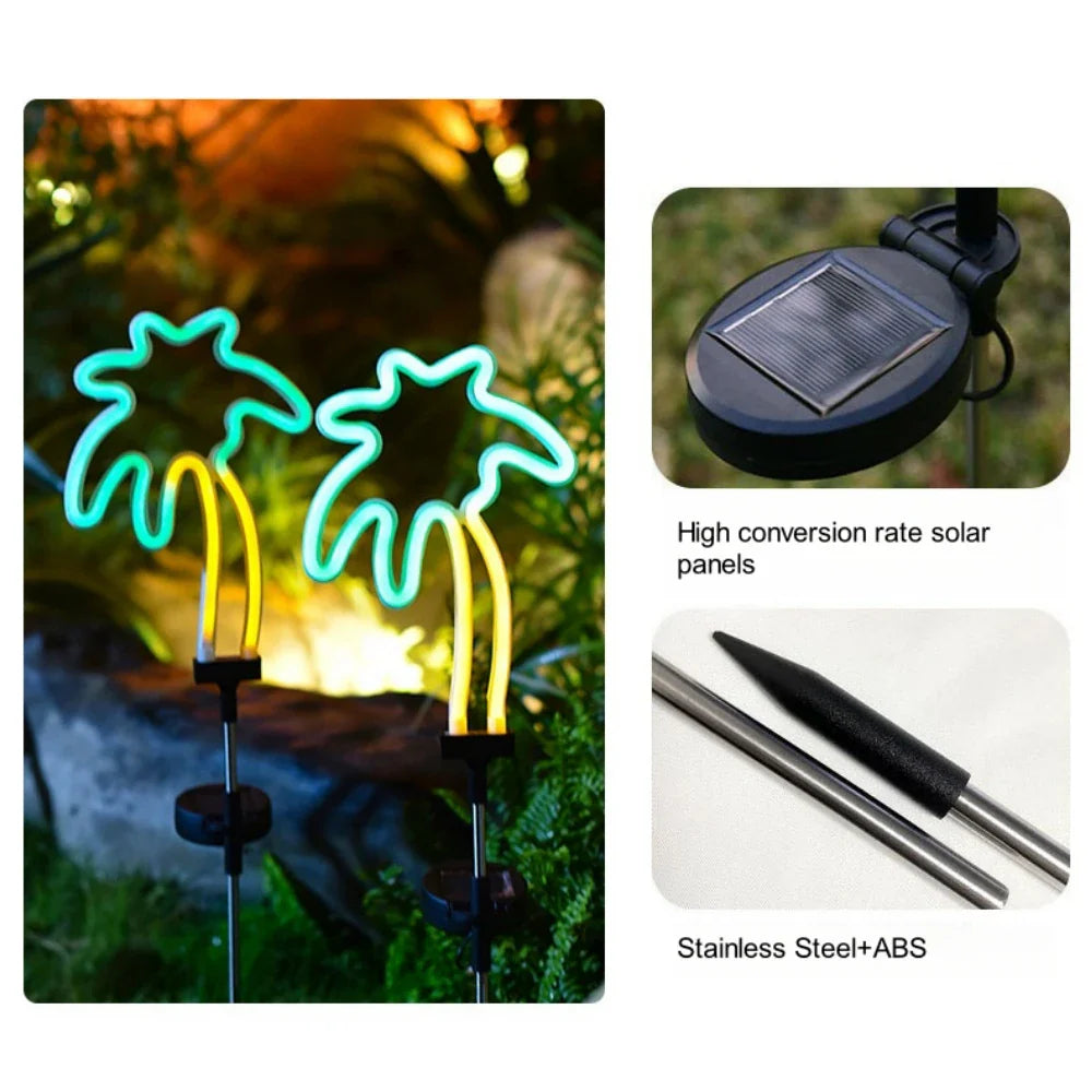 Carvallo NaturDécor Solar-Neon-Trädgårdslampa Kaktus & Flamingo | LED Jordspett IP65 Vattentät