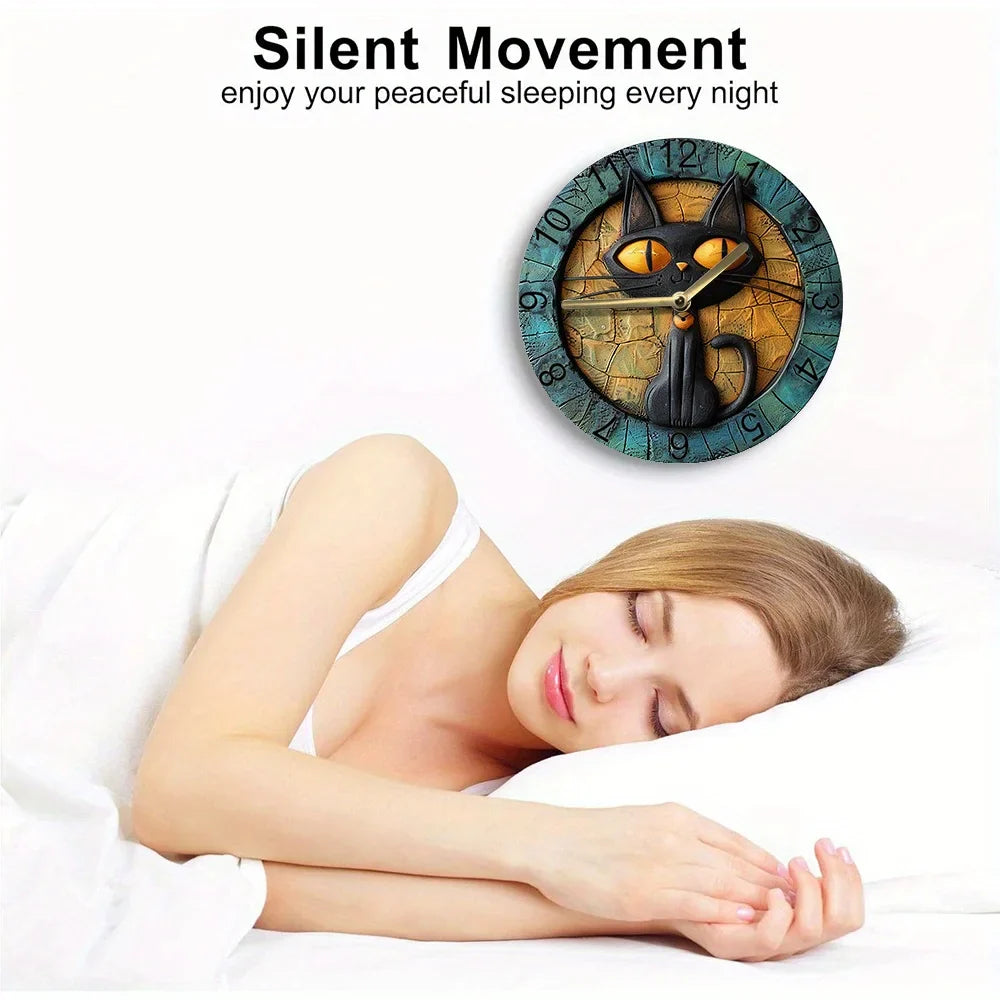 CircleDesign - Stille Aluminium Väggklocka med Kattmotiv