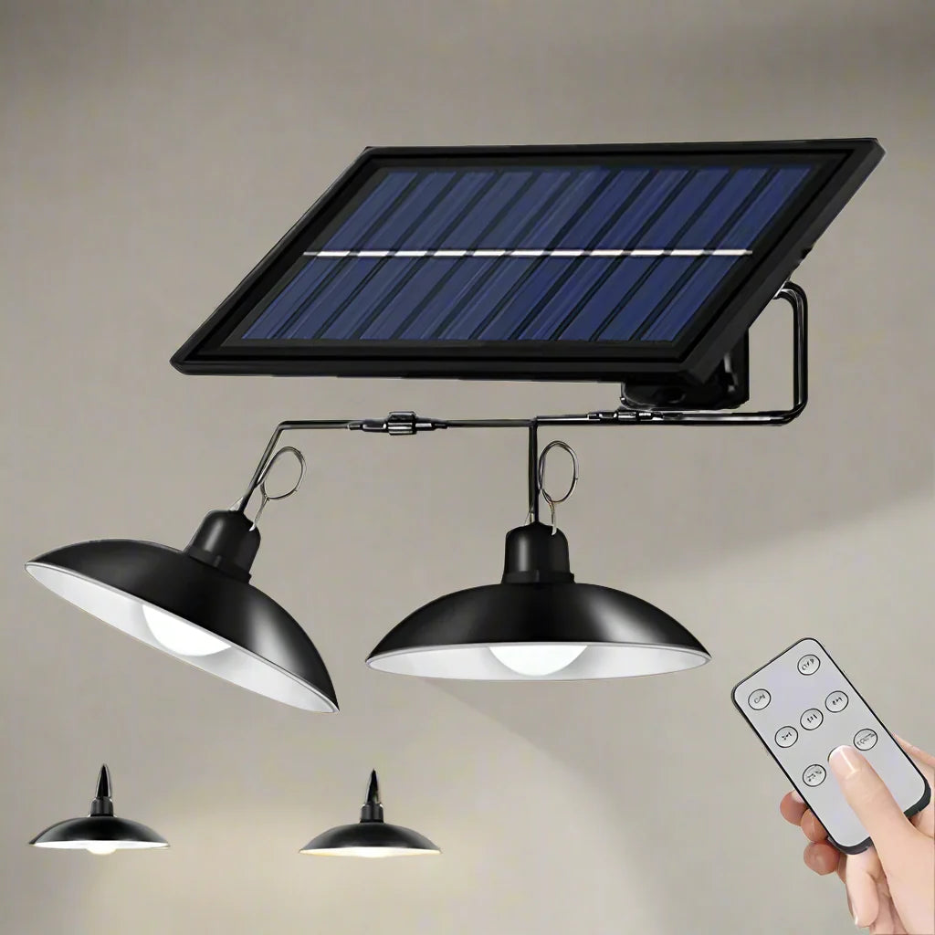 Royelux Solar Pendant Light – Dual-Head LED Kromring med fjärrkontroll
