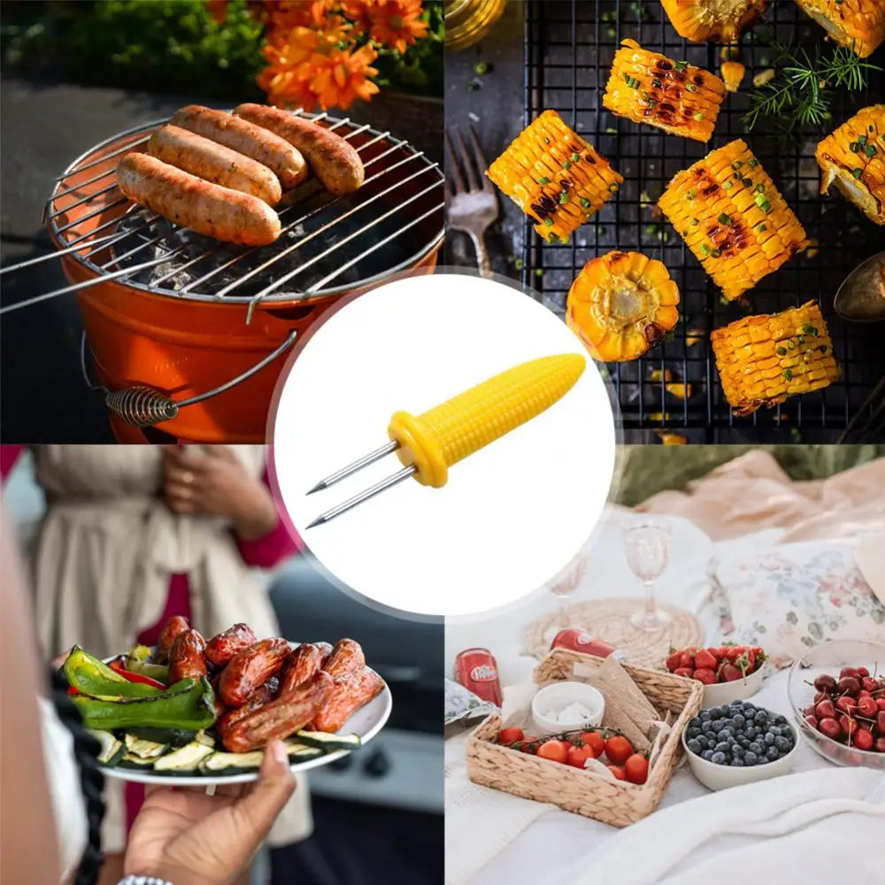 Carvallo rostfritt stål majsgafflar set | Värmetålig & Återanvändbar | För grill, camping & kök | 6 × 2 cm