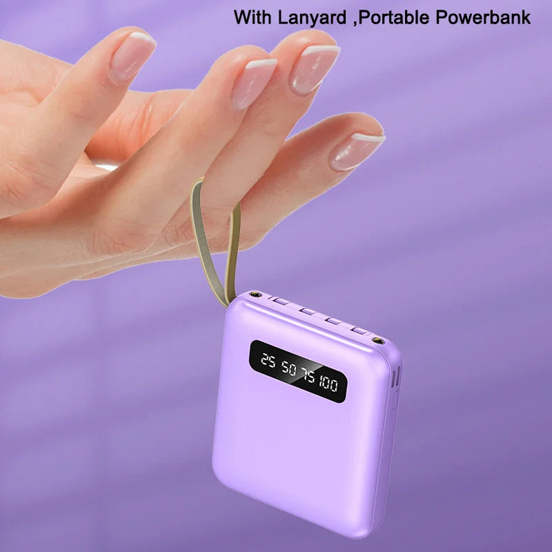 Carvallo-Powerbank med spegeldisplay | 20.000 mAh | Snabb laddningsfunktion & integrerade kablar | För iPhone, Samsung, Xiaomi & mer