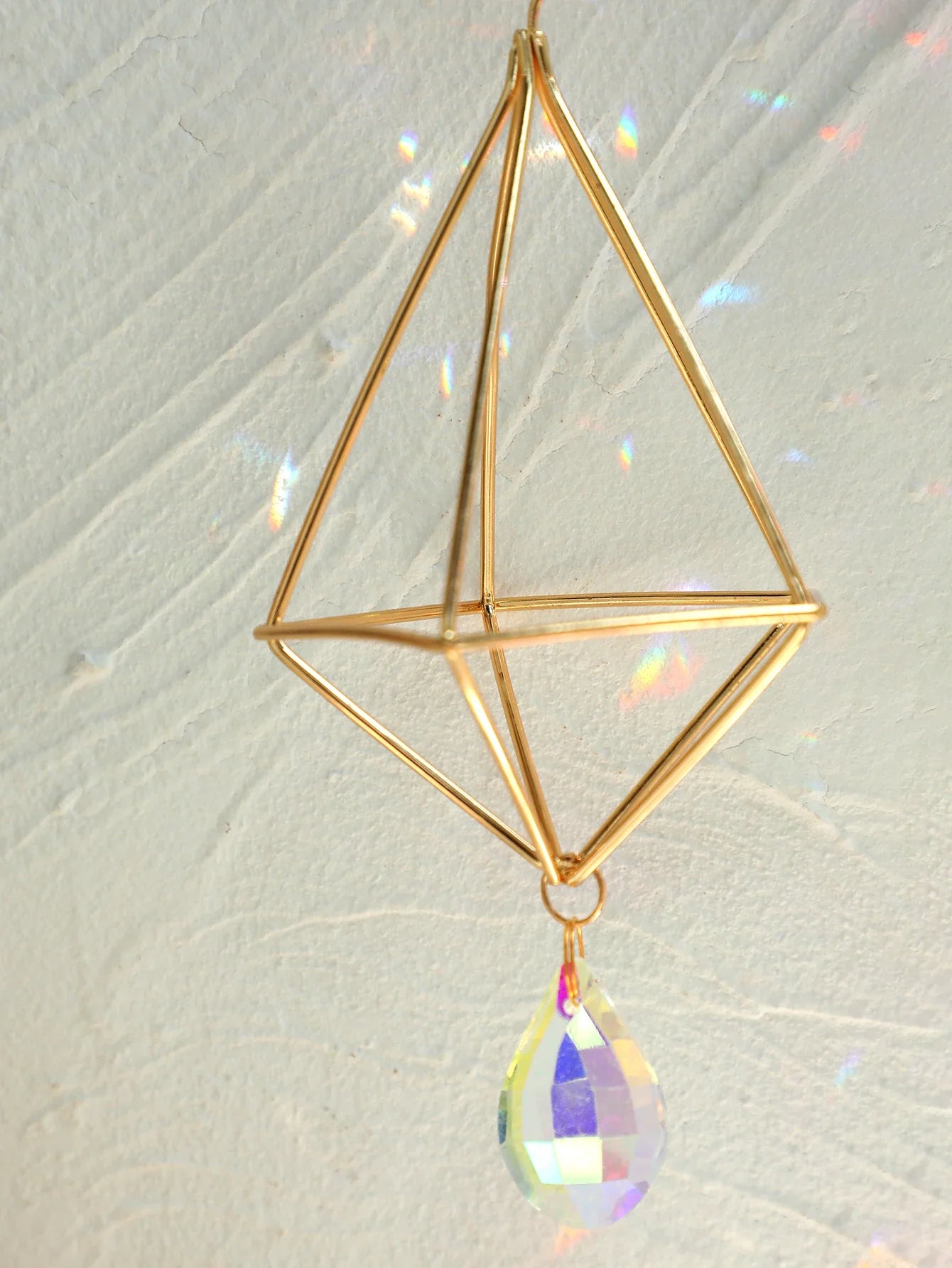 Carvallo Geometrisk Växtställ | Guld Hängande Airplant Hållare | Dekorativ Suncatcher med Kristall för Hem & Trädgård