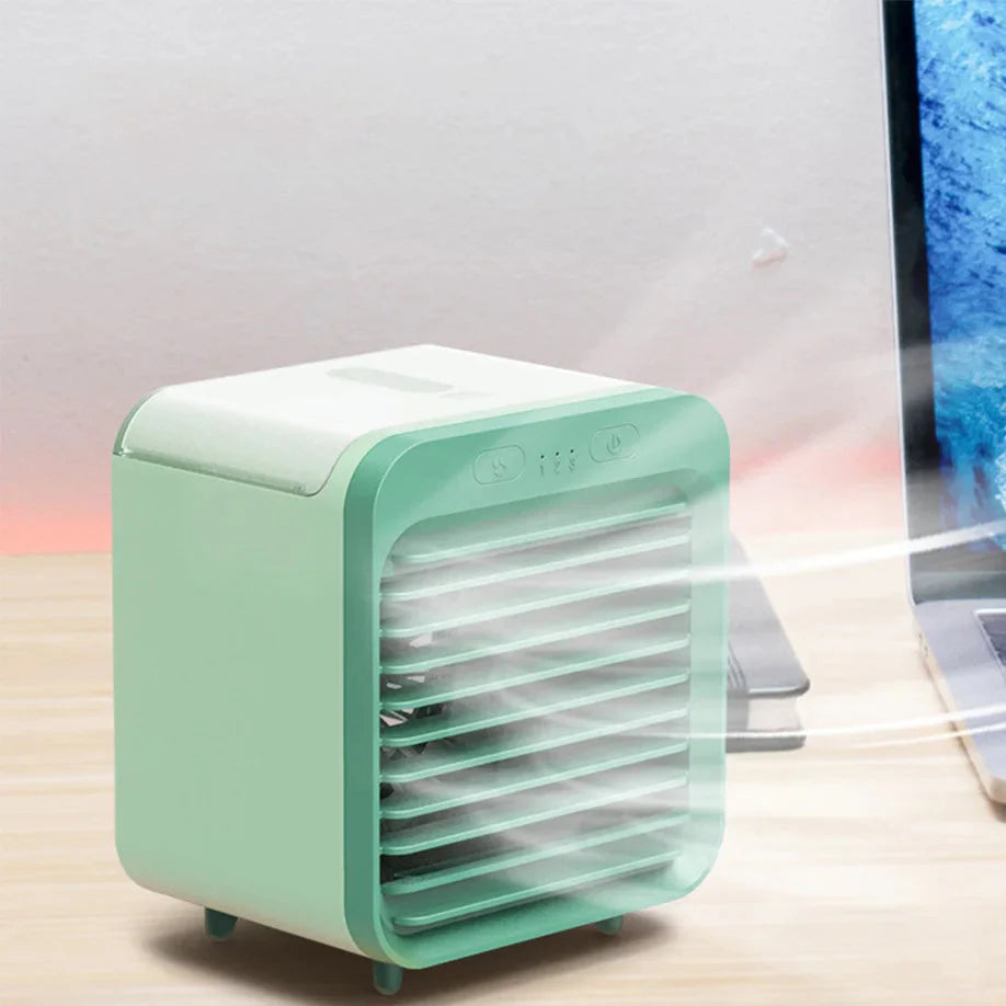 Carvallo Mini AirCooler | Bärbar 3-i-1 USB-fläkt med luftfuktare och kylfunktion | 3 lägen | 2500 mAh batteri | För kontor, resor och hem