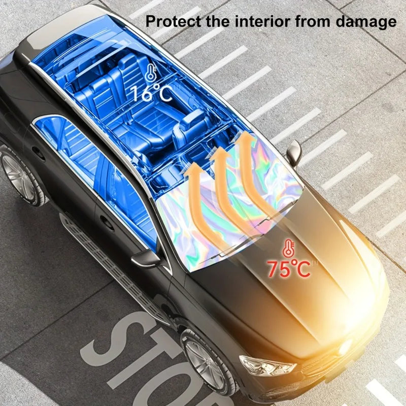Carvallo Fällbart Bilsolskydd | Värmeskydd med Lasereffekt | UV-blocker för vindrutan | Reflekterande & Kompakt