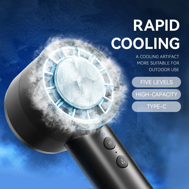 Carvallo AirCool Mini Handfläkt med kylfunktion | 5 hastigheter | LED-display & USB-laddning | Tyst & Bärbar | För resor, kontor & utomhus