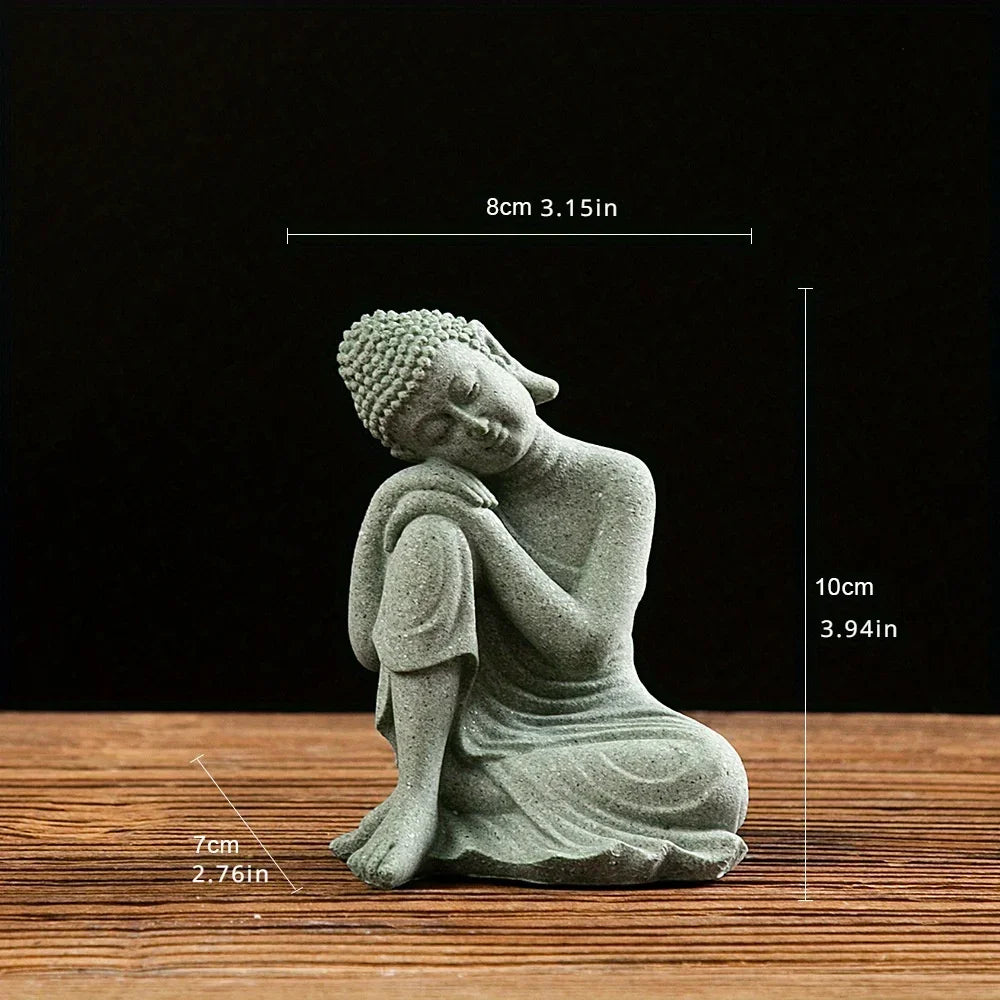 Brunno Figur | Zen-Buddha i grön sandsten för bord och akvarium