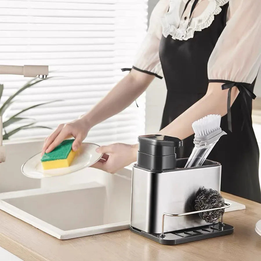 Carvallo bestickhållare i rostfritt stål | Med avvattningsbehållare och stativfötter | Kökorganisator för skedar, gafflar och knivar | 12 × 10 cm