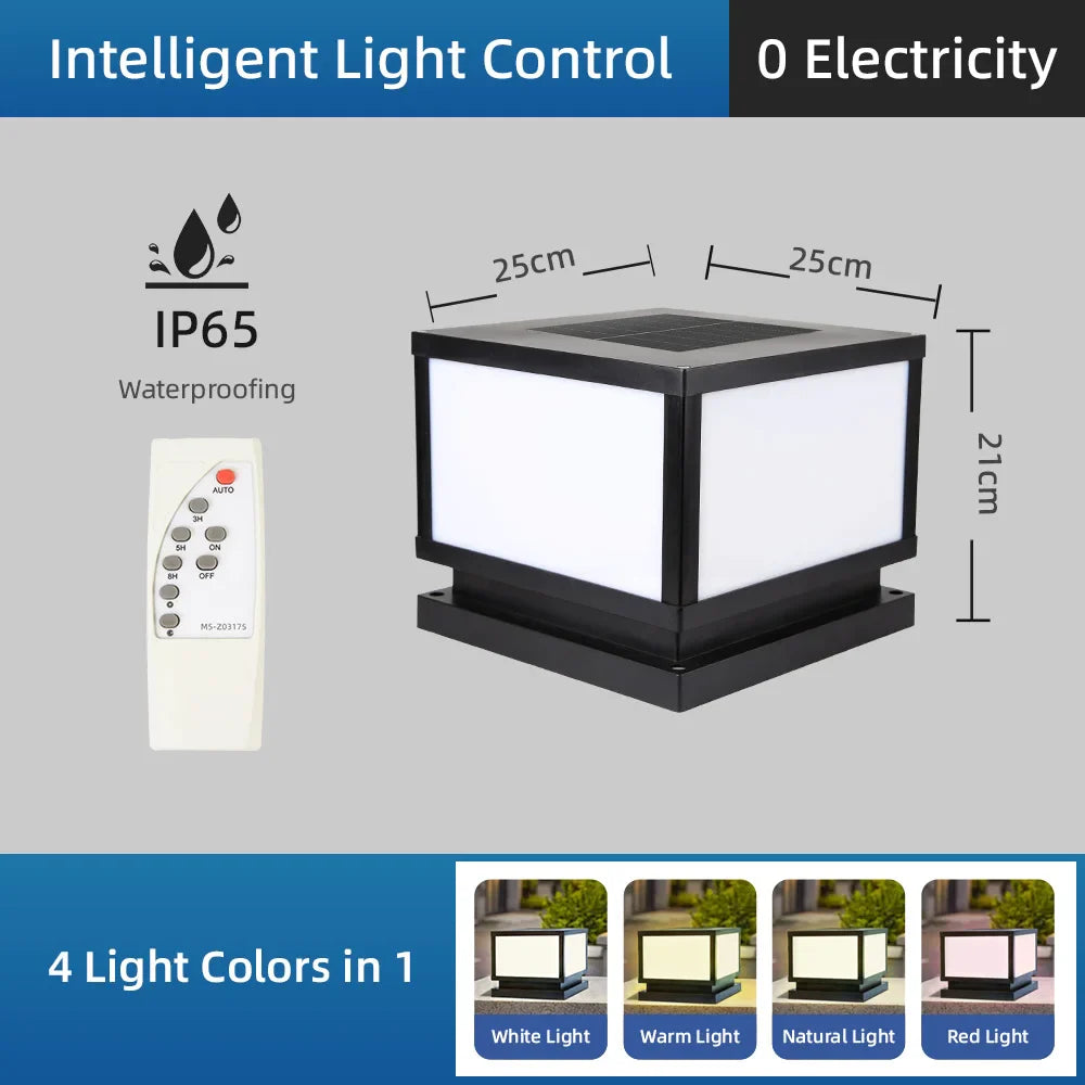 Carvallo PillarGlow Solarljusstolpe LED med fjärrkontroll & timer – IP65 Vattentålig