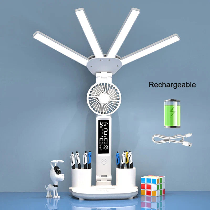 Carvallo-bordlampa LumiBreeze | Med fläkt, klocka & 3 ljusfärger | USB-laddningsbar | 3200 mAh batteri | Touch-kontroll