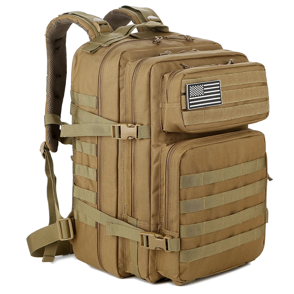 Carvallo 45 L Utomhus Ryggsäck | Molle-System | 3-Dags Kapacitet | Robust & Multifunktionell – Svart/Khaki/Oliv