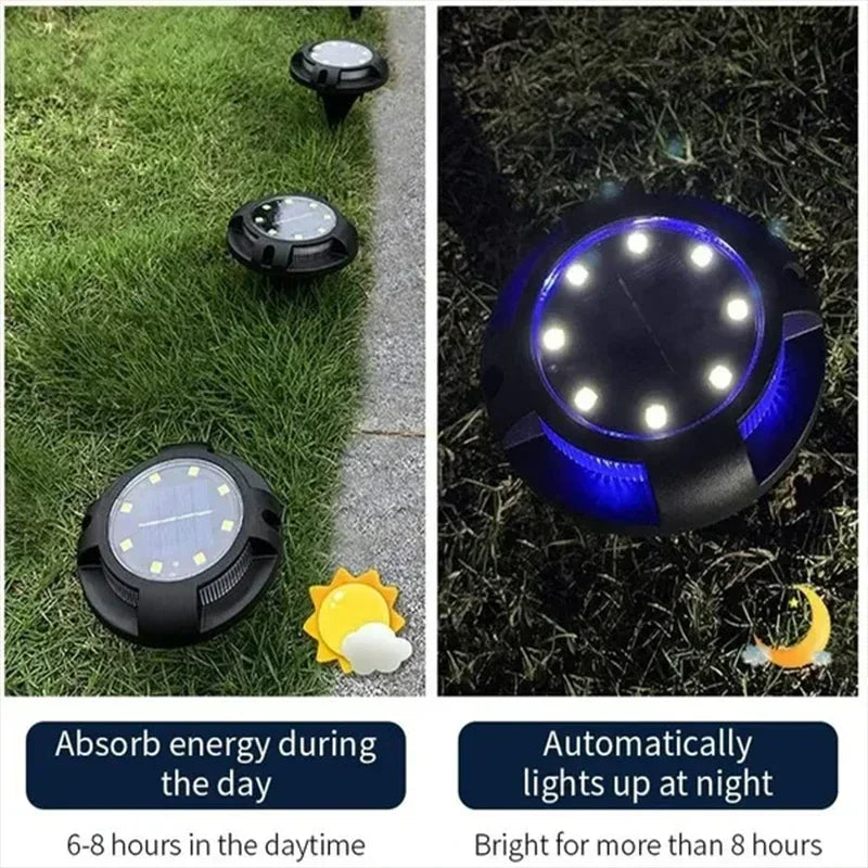 Carvallo GroundGlow 12 Solarbelysning 12 LEDs | Rostfritt stål IP65 | Automatisk skymningssensor | För trädgård, terrass & väg belysning