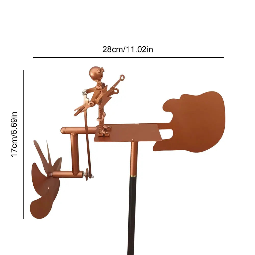 Carvallo Metall Vindspel Gitarr | Handgjord Vindskulptur | Rock Dekor för Trädgård & Terrass | 28 × 17 cm