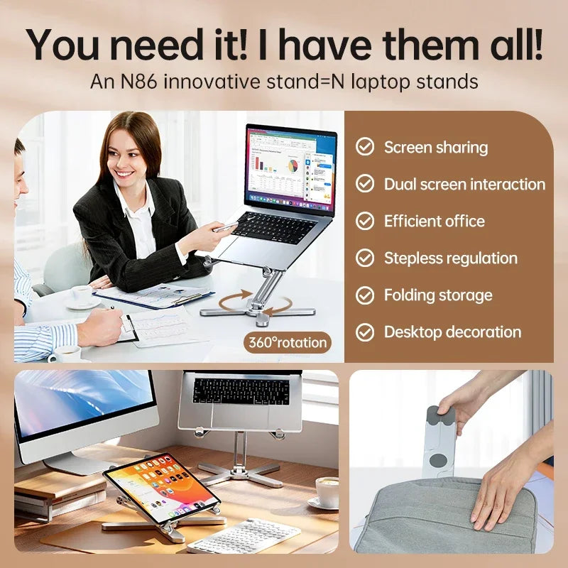 Carvallo Pro | Fällbar Laptopstativ i aluminium | Höjdjusterbar & Ergonimisk | För 10–16" bärbara datorer & surfplattor