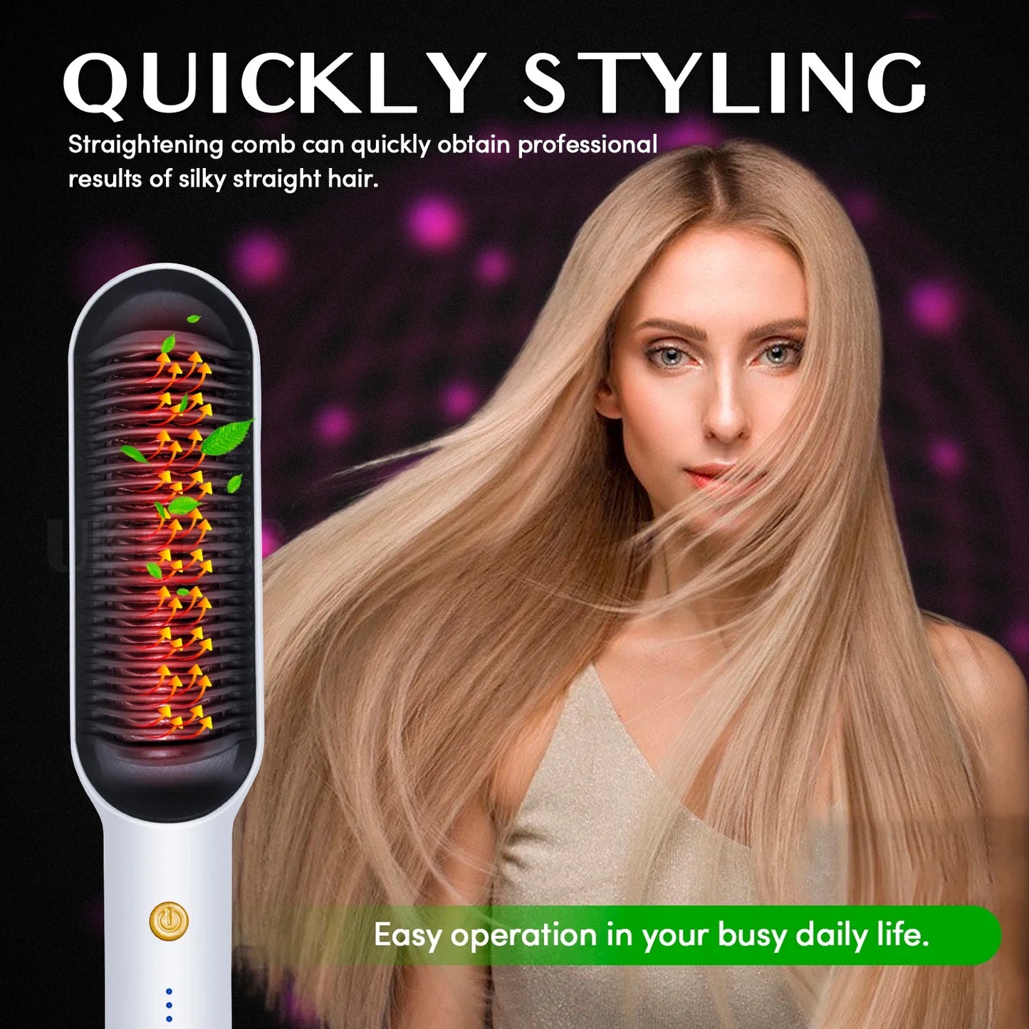 Royallure Professionell Hårplattningsborste med Justerbara Värmeinställningar för Skinande, Friskt Hår