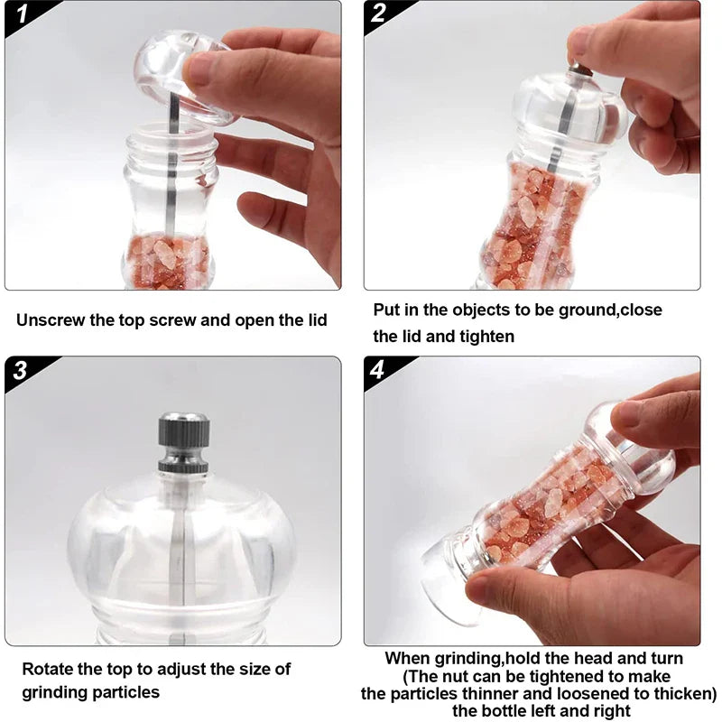 Carvallo SpiceMill Transparent kryddkvarn i akryl | Justerbar malgrad & påfyllningsbar | För salt & peppar