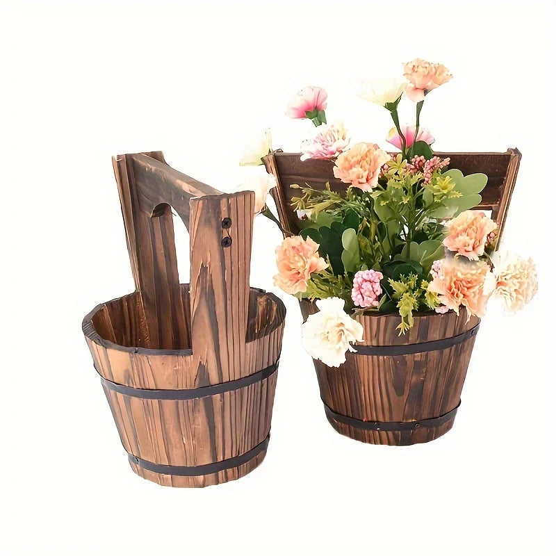 Träby Eimer Planter i fat-design för trädgård och terrass – Dekorativa blomkrukor av trä