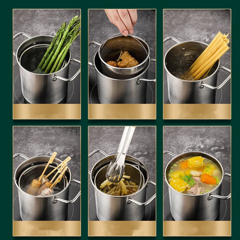 Carvallo FryMaster Rostfri Fritöskastrull 3 L med Sil & Lock | Tempura-fritös med Tång