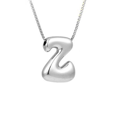 Royelux A-Z Ballong Bubbel Bokstav Hänge Halsband – Silver Chunky Initial Smycken