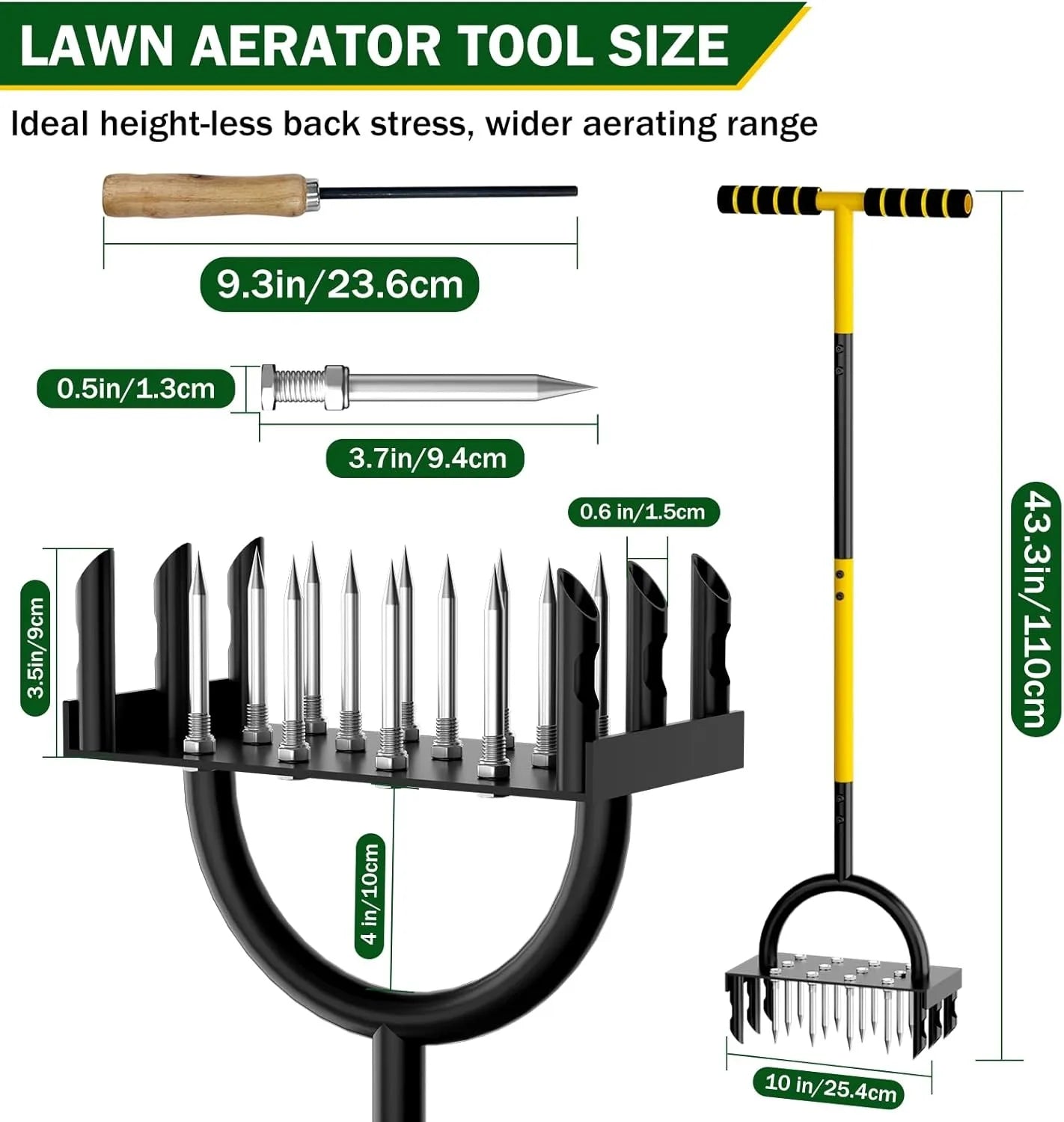 Carvallo AirCore Pro 2-i-1 Handgräsmatta-luftare av stål | Med 16 spikar & 8 jordkärnor | För trädgård, gräsmatta & markvård