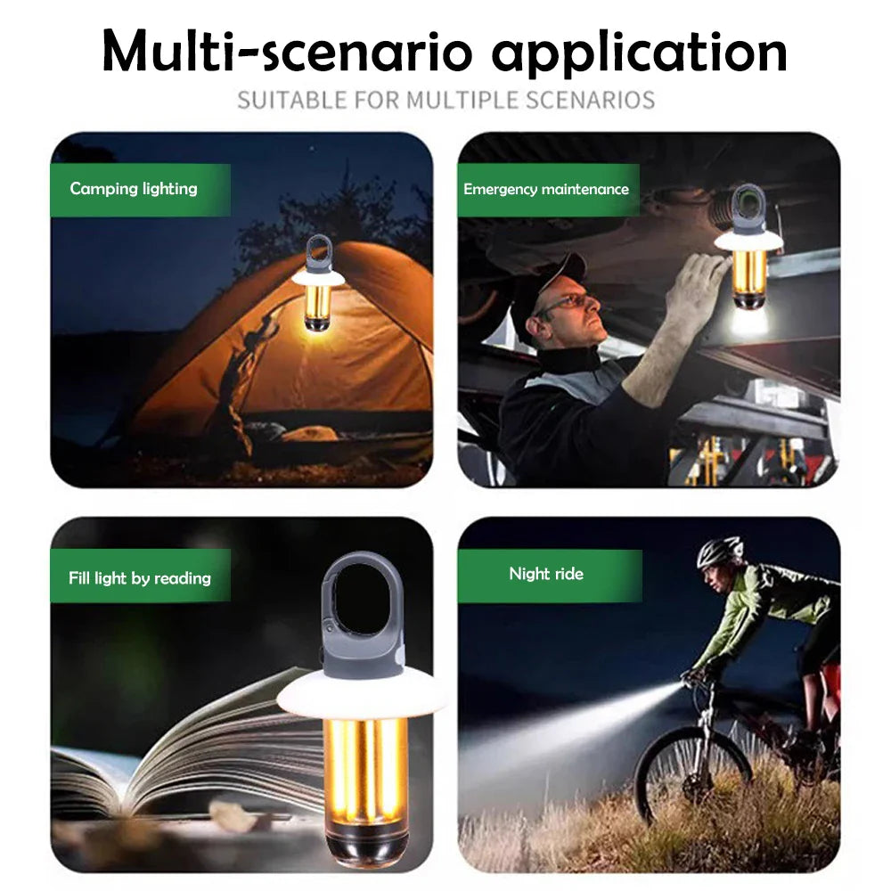 Carvallo Uppladdningsbar LED Campinglampa | 360° Belysning & Powerbank | Dimbara Läge för Belysning | Med Sol- & USB-Laddning