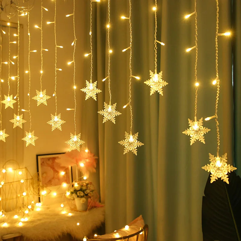 LED ljusslinga med snöflingor – Färgglada dekorationljus för jul och festdekoration
