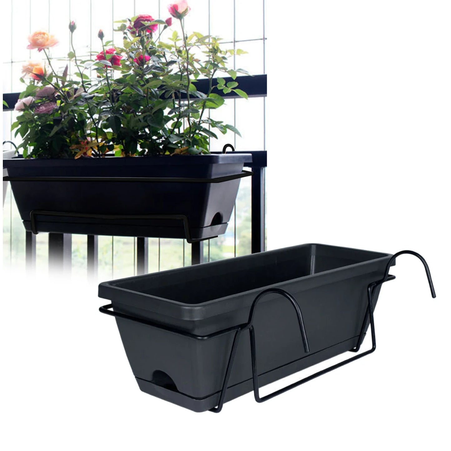 Carvallo planter box | For balcony railing | With drainage tray & suspension | Robust & weatherproof
