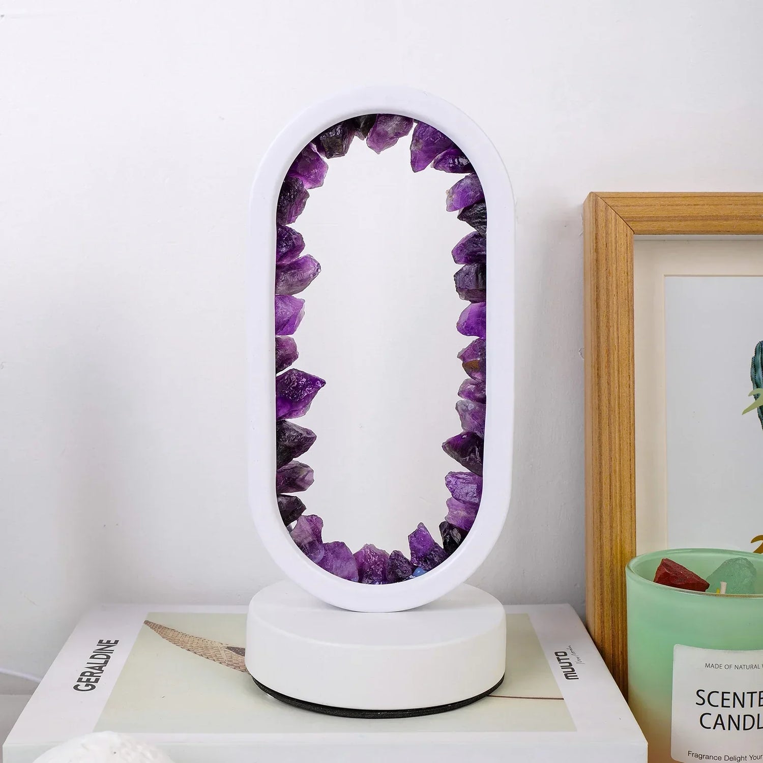 AuraStone Soluna | Amethyst kristallampa med mjukt naturbelysning