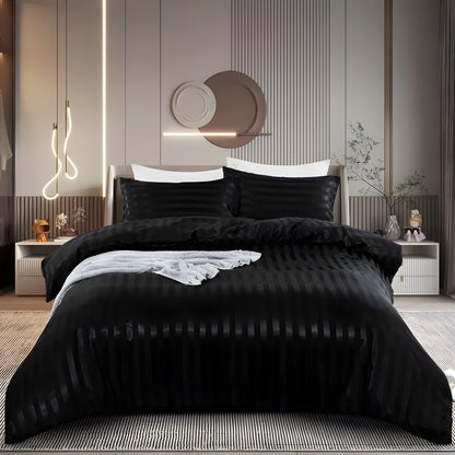 LuxSleep sängkläder set - 3-delat lyxigt randigt sängkläder set [sängkläder med dragkedja, örngott]