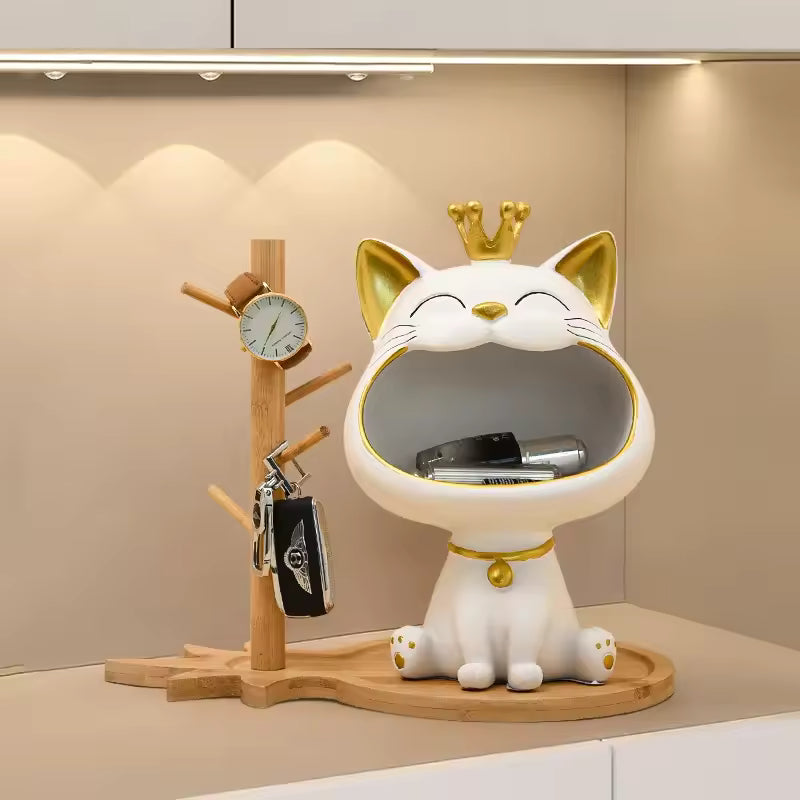 Royallure Lucky Cat Förvaringsburk – Figur för att Organisera Nycklar, Smycken och Mynt