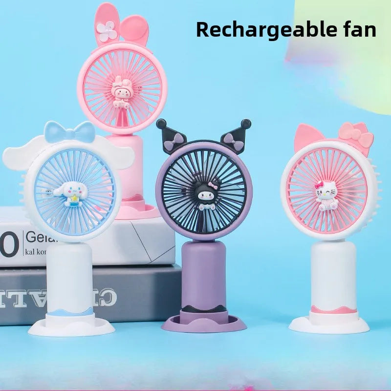 Carvallo Mini Handfläkt med mobilhållare | Bärbar & Återuppladdningsbar | Cartoon-design | USB-fläkt för kontor & present