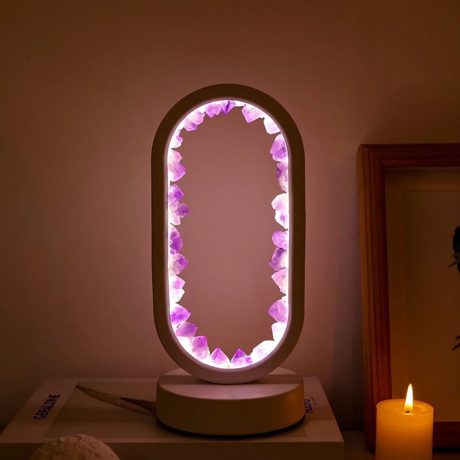 AuraStone Soluna | Amethyst kristallampa med mjukt naturbelysning