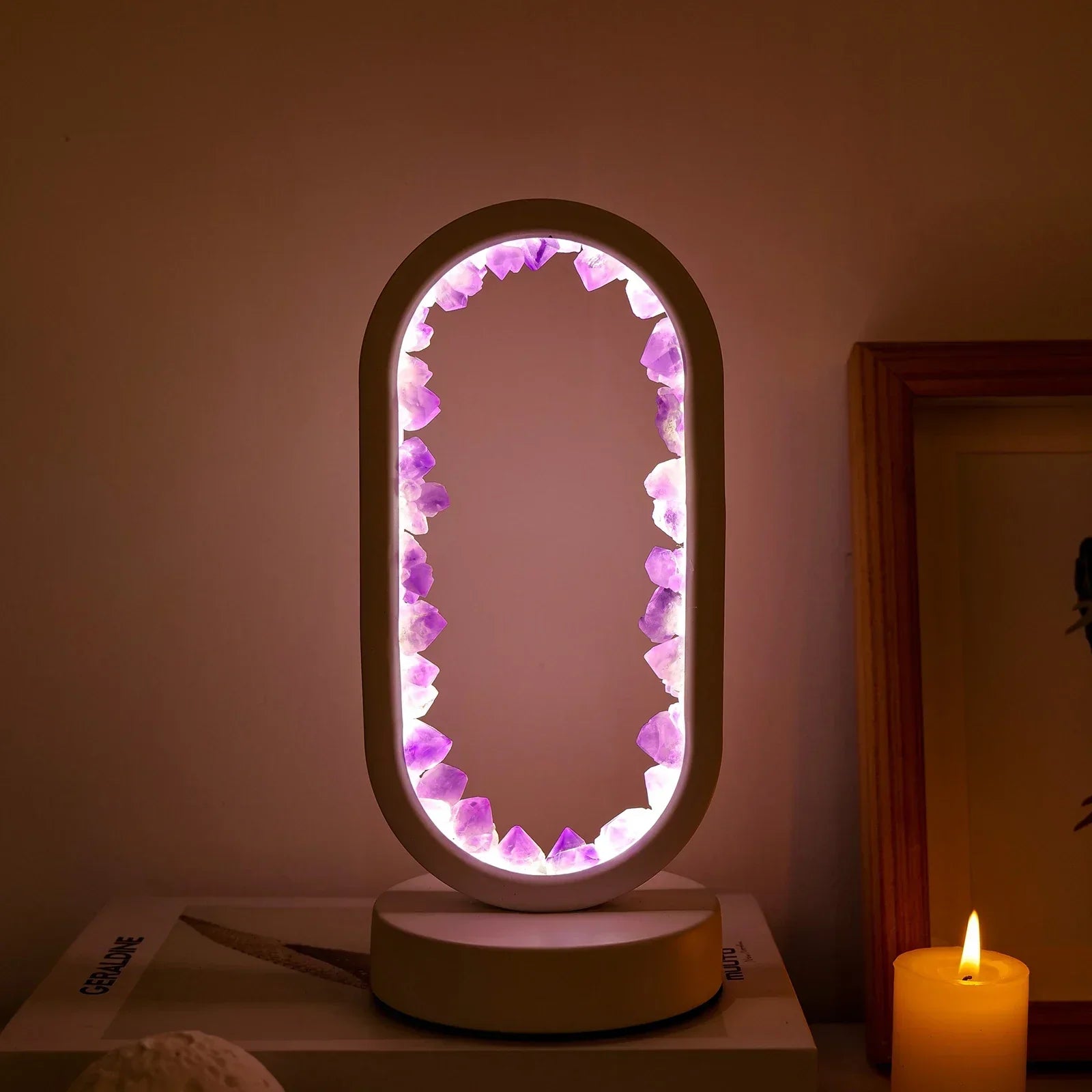 AuraStone Soluna | Amethyst kristallampa med mjukt naturbelysning