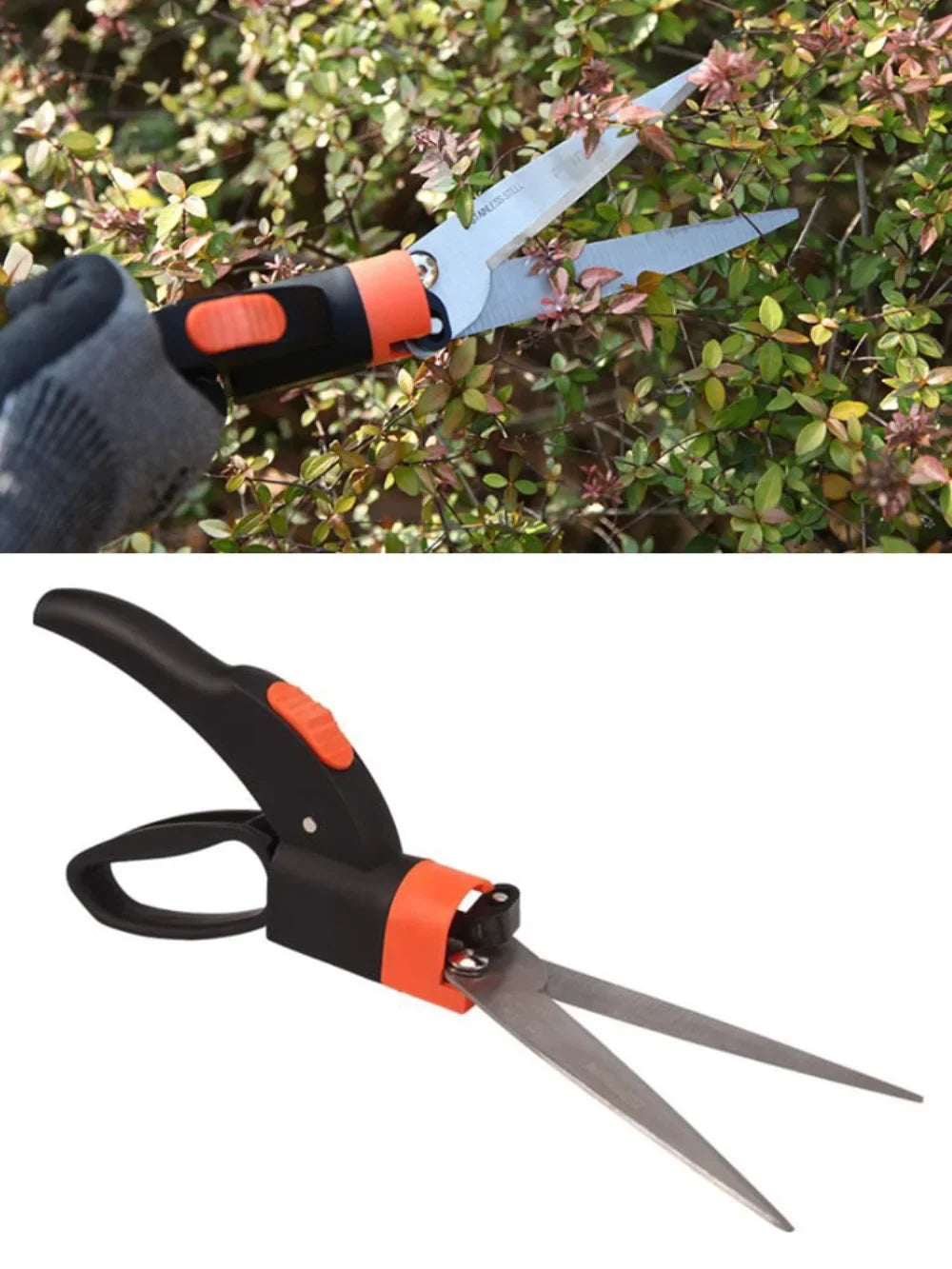 Carvallo EdgeSpin trädgårdssax med 360° svängbart klipphuvud | Precisionssax för gräskanter och rabatter