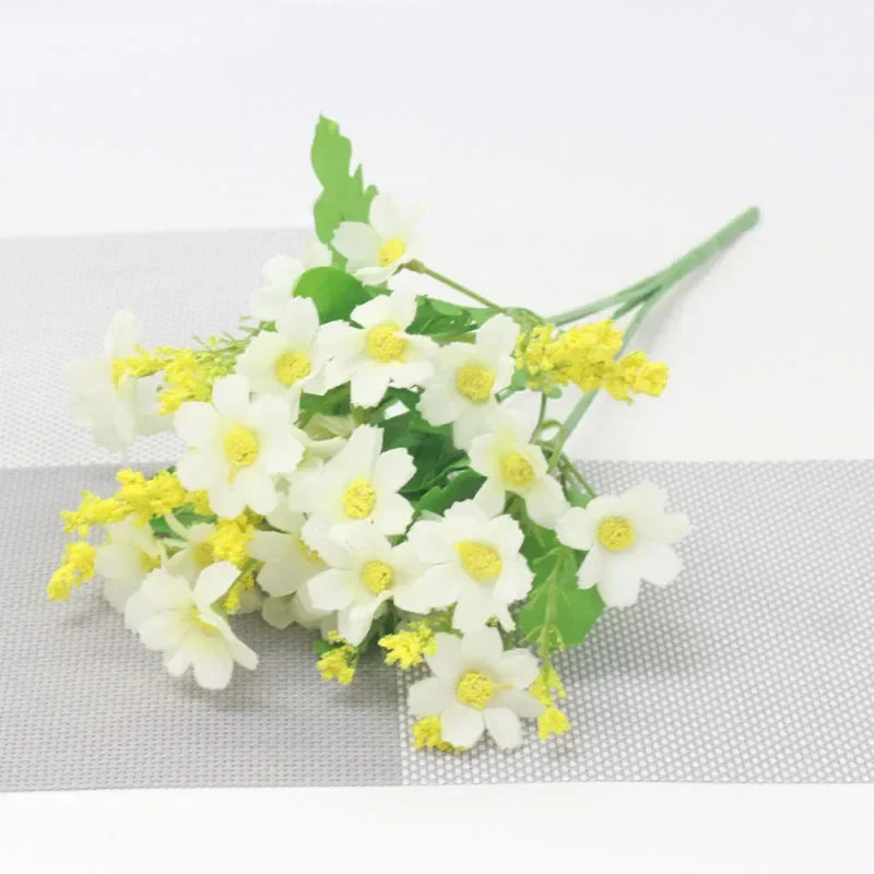 Kunstblommor bukett Floraviva Daisy | 7 grenar med 28 tusenskönshuvuden | Sidenutseende | För bordsdekoration, bröllop &amp; hem
