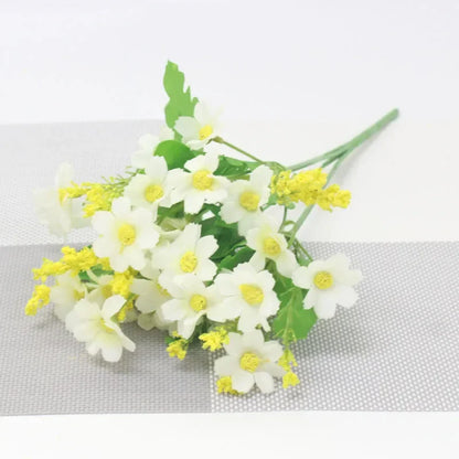Kunstblommor bukett Floraviva Daisy | 7 grenar med 28 tusenskönshuvuden | Sidenutseende | För bordsdekoration, bröllop &amp; hem