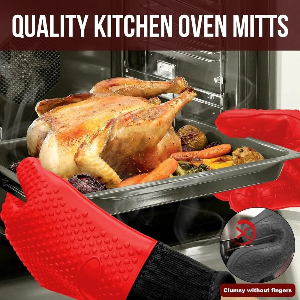 Carvallo Silikon Grillhandskar | Värmebeständig upp till 260 °C | Halkfri & Vattentät | Med bomullsfoder